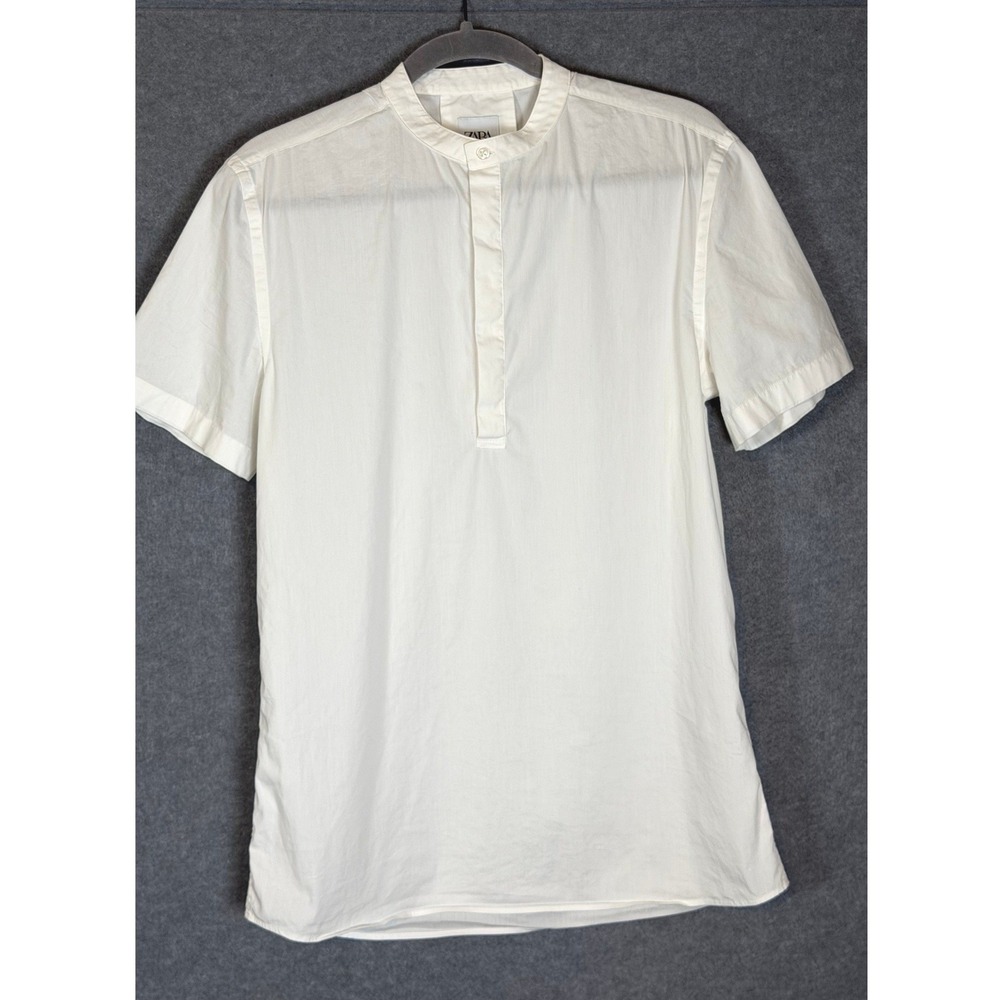 Zara Shirt M White Mandarin Collar Superslim Fit Poplin Minimalist Capsule Top